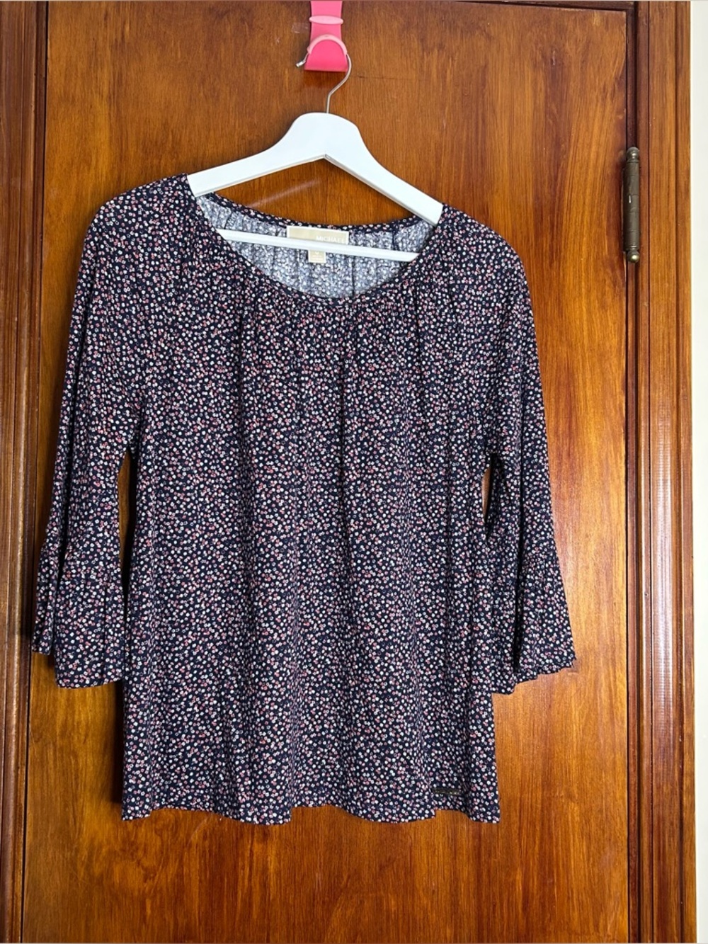 Michael Kors Blouse Multicolor Micro Floral 3/4 Bell Sleeve Top Women's Medium